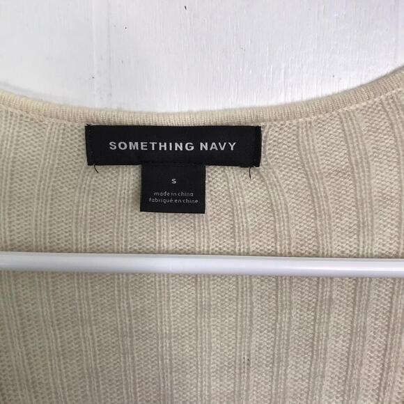 Something Navy Sweater Womens S Cardigan Ribbed V Neck Button Up Neutral Capsule - Picture 4 of 7